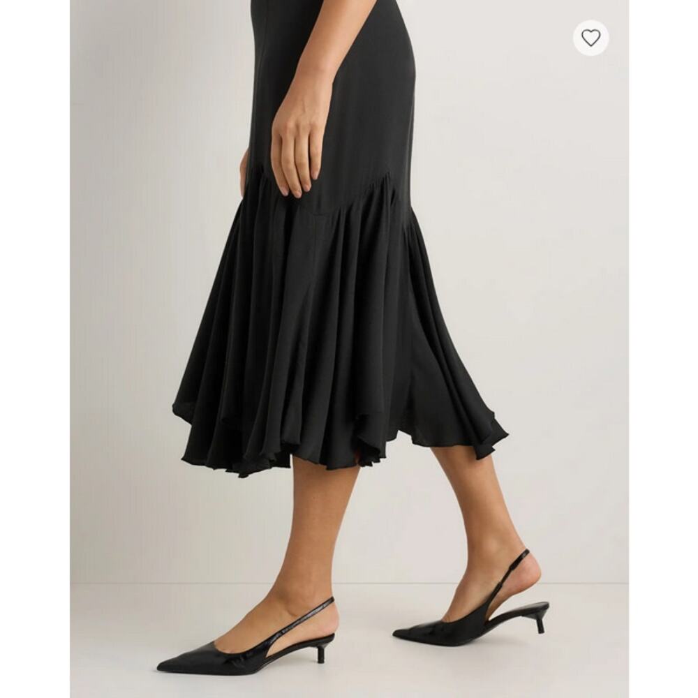 Quince Lightweight Crepe Pleated Hem Midi Dress True Black Size L NWOT - Picture 4 of 6